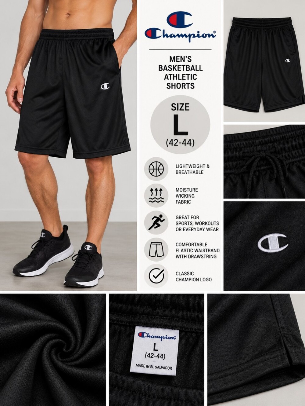 New champion mens large black basketball athletic shorts #37